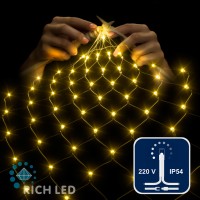 Светодиодная сетка Rich LED 2*1.5м, прозрачный провод, желтый