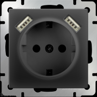 Розетка с заземлением, шторками и USB х2 / WL08-SKGS-USBx2-IP20 Werkel черная
