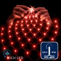Светодиодная сетка Rich LED 2*3м, прозрачный провод, красная