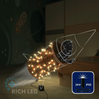 Светодиодная гирлянда Rich LED 10 м, 100 LED, 24В, соединяемая, влагозащитный кол RL-S10CF-24V-CB/WW