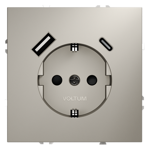 Розетка встраиваемая Voltum S70 с заземлением и защитными шторками, 16А, с USB, A+С, (кашемир)