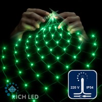 Светодиодная сетка Rich LED 2*3м, прозрачный провод, зеленый