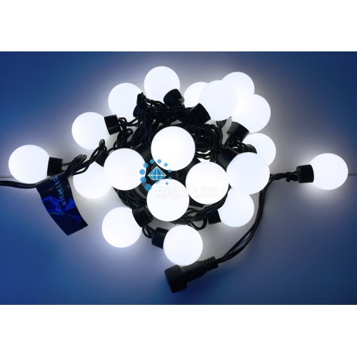 Светодиодная гирлянда большие шарики Rich LED 5 м, 20 шариков, 220 В, соединяемая, белая, черный про