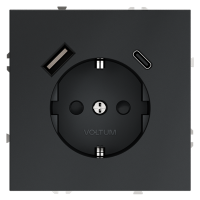 Розетка встраиваемая Voltum S70 с заземлением и защитными шторками, 16А, с USB, A+С, (графит)